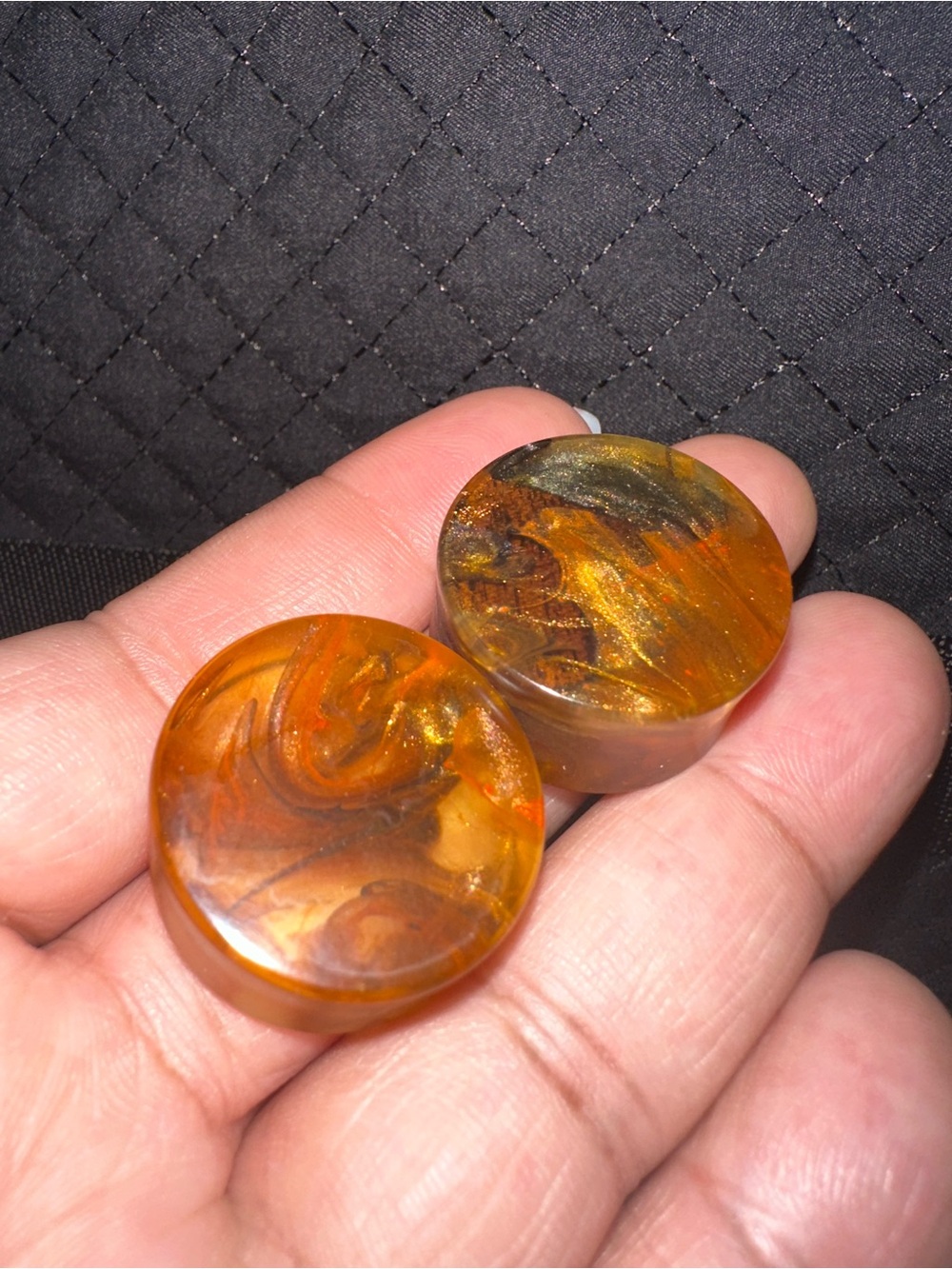 Resin Marbled Orange Round Plugs - Women's Jewelry